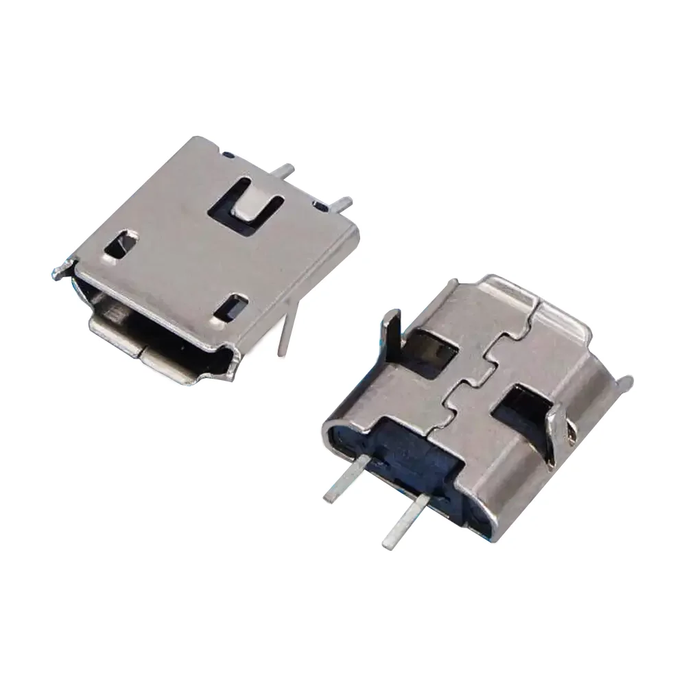 Conector Micro Usb Hembra 2 Pines Rectos Mas 2 Pines De Fijacion 8.3x7.3x2.5 Mm