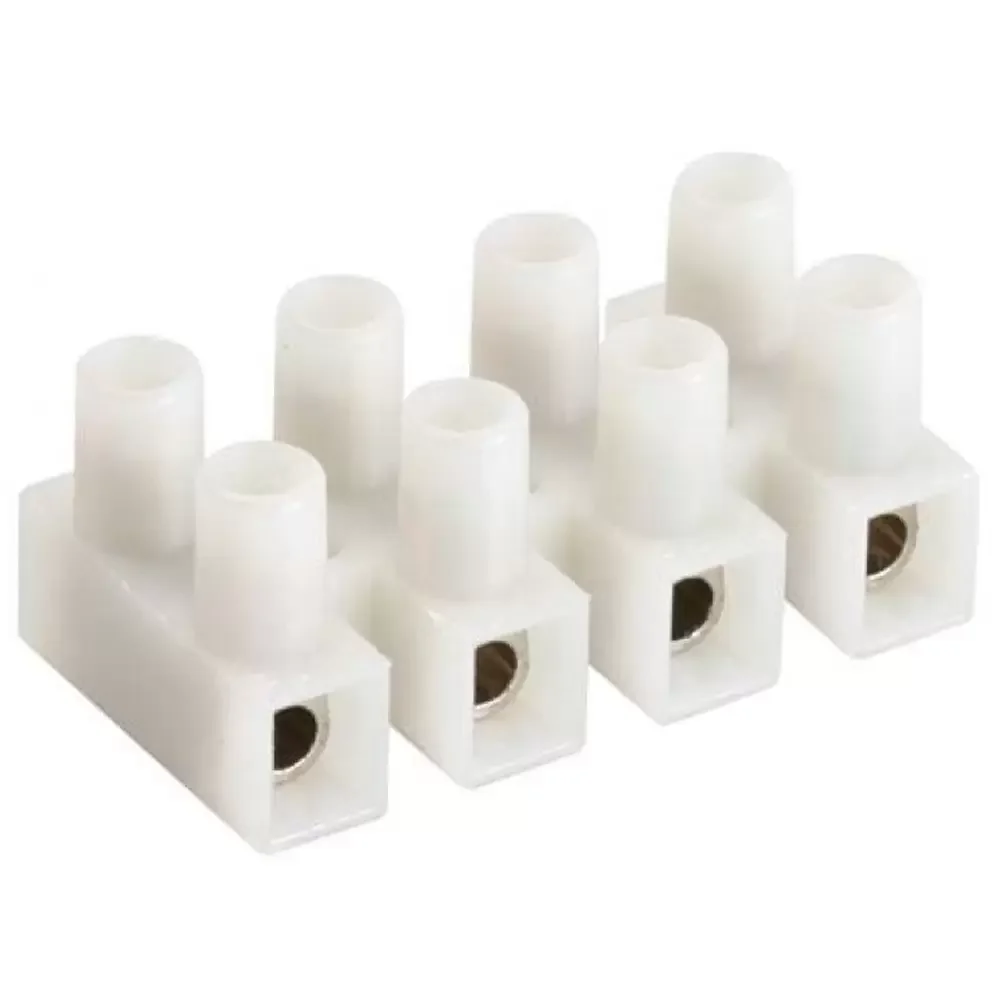 Banco De Terminales O Clemas Blanco, 2 Filas, 8 Tornillos, 4 Vías 450 Volts 8a