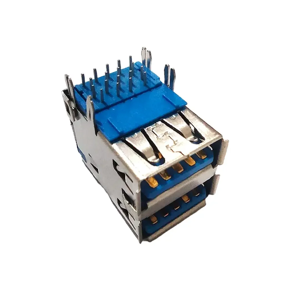Conector Usb Tipo A Hembra Doble 3.0 De 90° Con 18 Pines 13.8x14.3x19.8mm Para Soldar