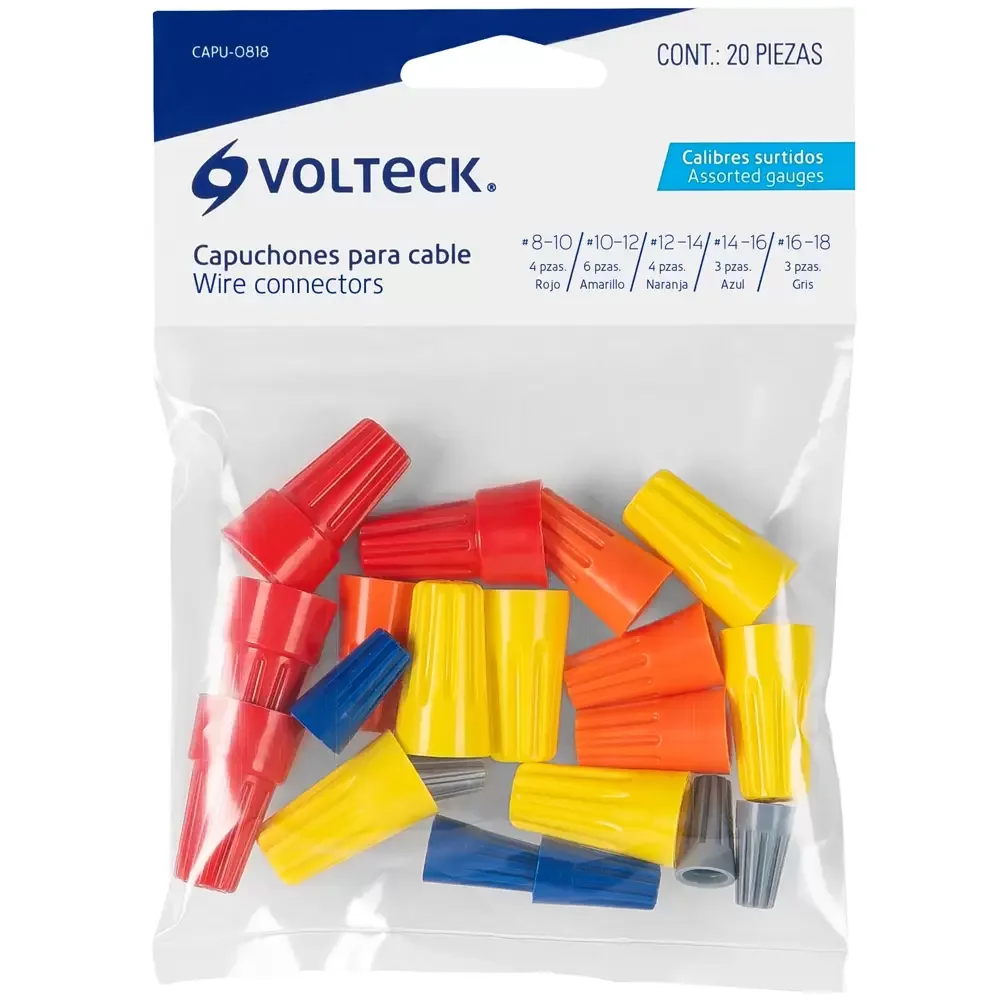Capuchones Para Empalme De Cables, Calibres Diferentes 18-8 Awg Con 20 Piezas, Volteck