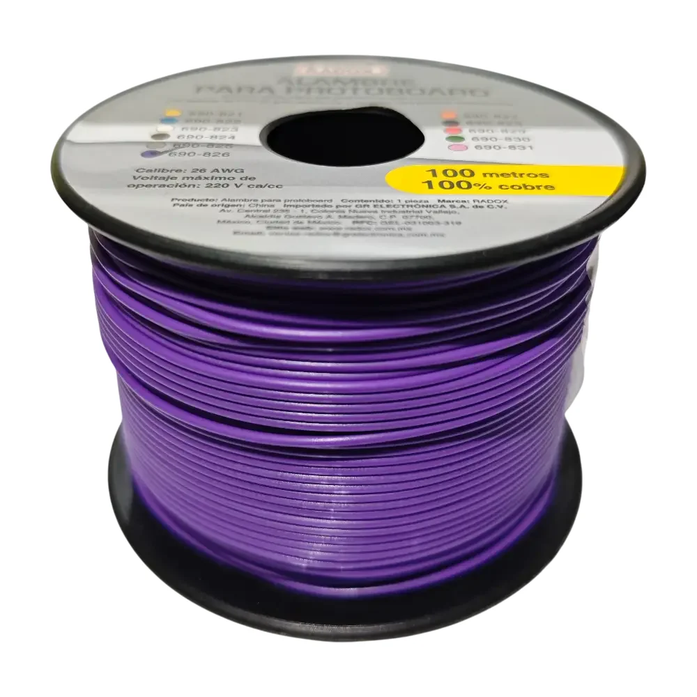 100 Metros De Alambre Estañado Morado 26awg En Rollo