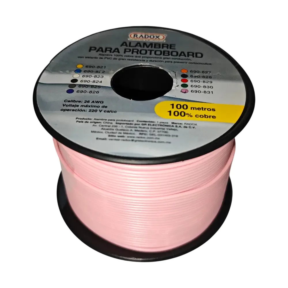 100 Metros De Alambre Estañado Rosa 26awg En Rollo