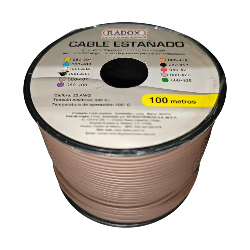 100 Metros De Cable Cca 22awg Cafe Marron En Rollo