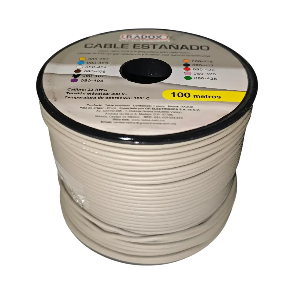 100 Metros De Cable Cca 22awg Gris En Rollo