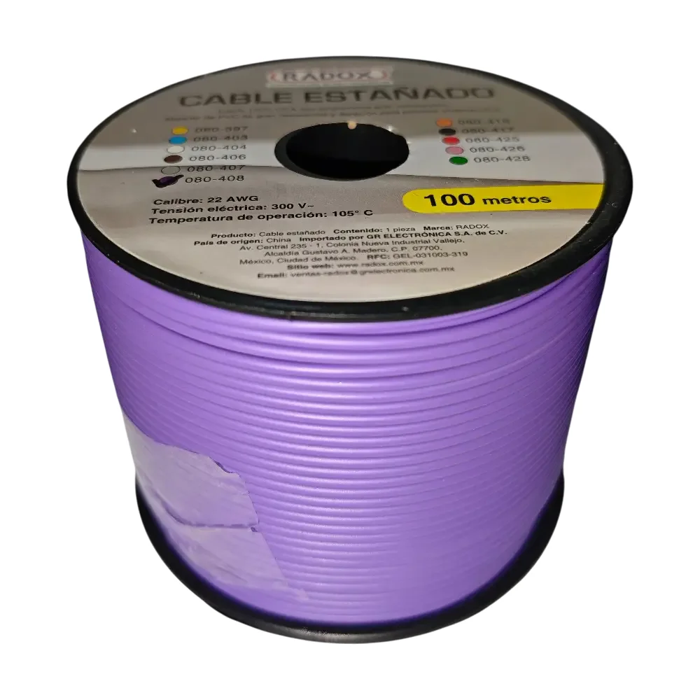 100 Metros De Cable Cca 22awg Morado En Rollo