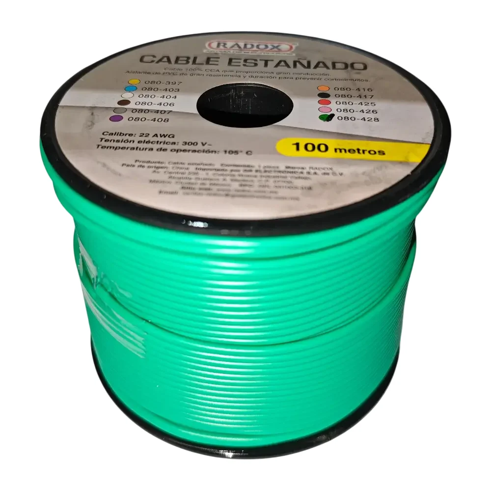 100 Metros De Cable Cca 22awg Verde En Rollo