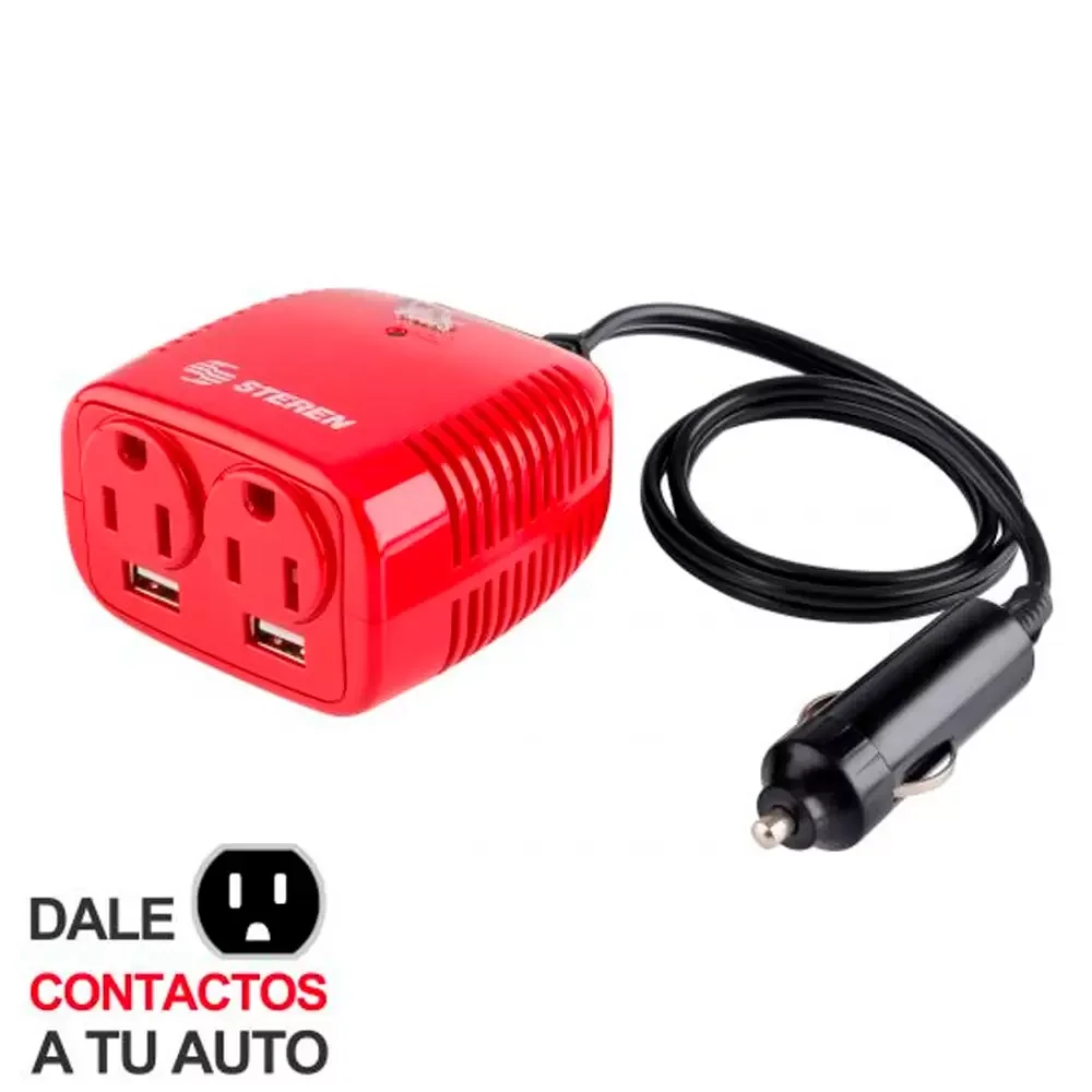 Inversor De Corriente Automotriz De 150w De 12vcc A 110vca De 2 Contactos Y 2 Cargadores Usb