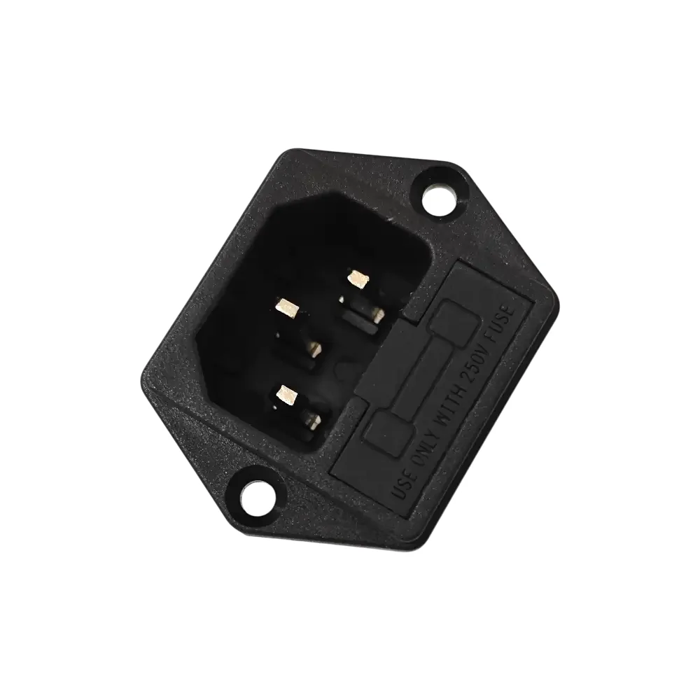 Tomacorriente Para Chasis Atornillable 120-250v 10a Con Porta Fusible Tipo Europeo Con Fusible