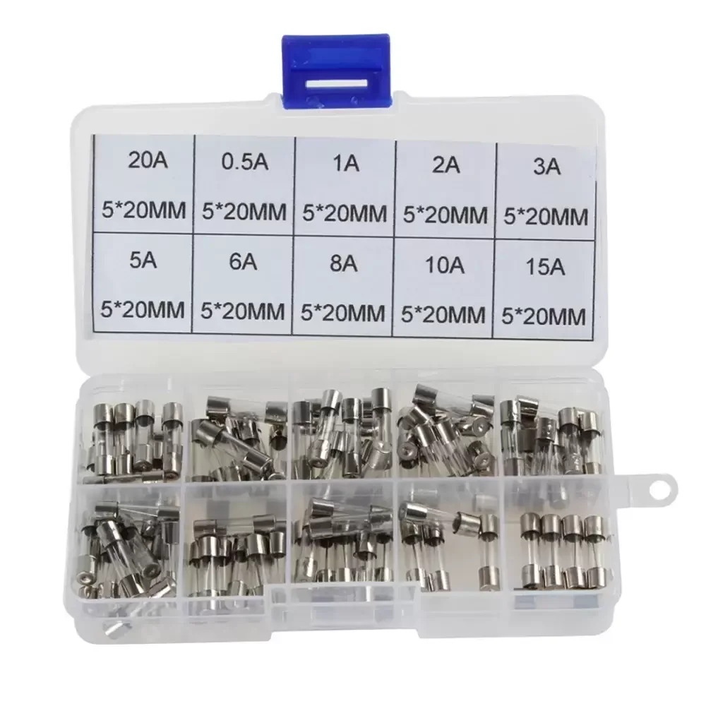 Kit De Fusibles Tipo Europeos 0.5, 1, 2, 3, 5, 6, 8, 10, 15, 20 Amperes 100 Piezas