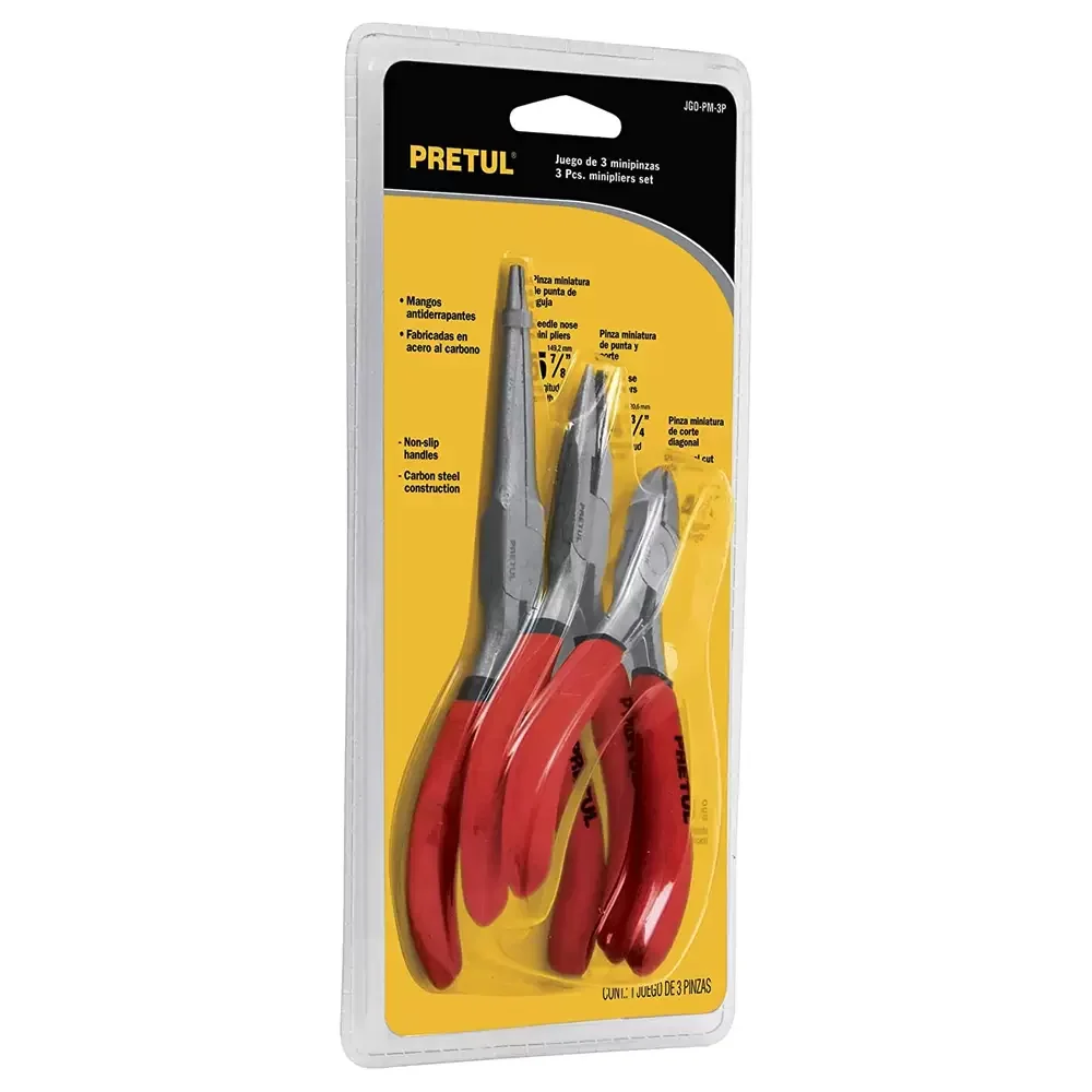 Juego De 3 Mini Pinzas Mangos De Pvc Pretul
