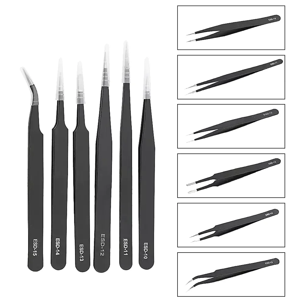 Juego De 6 Pinzas De Precision Antiestaticas Esd 10 11 12 13 14 15