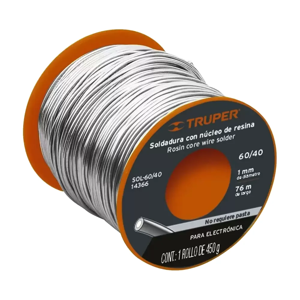 Estaño Con Núcleo De Resina 60/40 De 450 Gramos Rollo Completo Truper