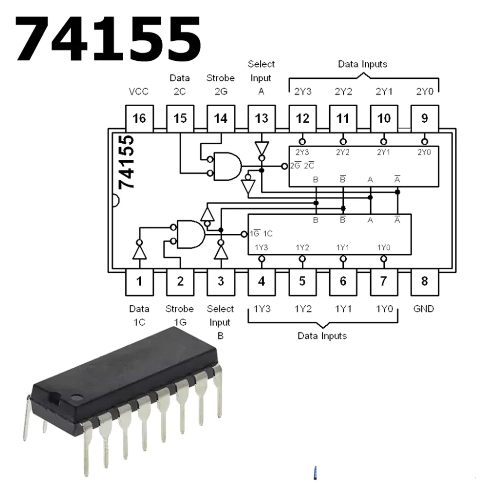 74ls155 74155 Demultiplexor Y Decodificador De 2 A 4 Líneas
