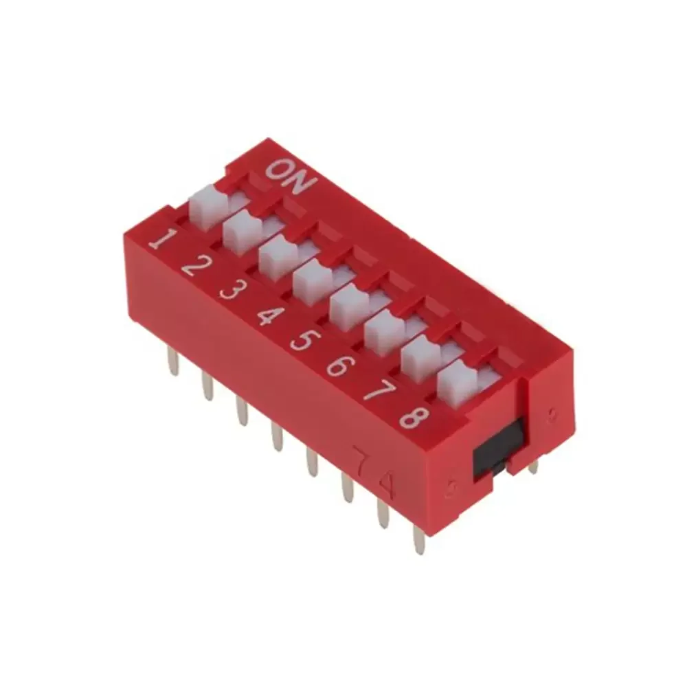 Dip Switch 8 Canales Rojo Separación 2.54mm