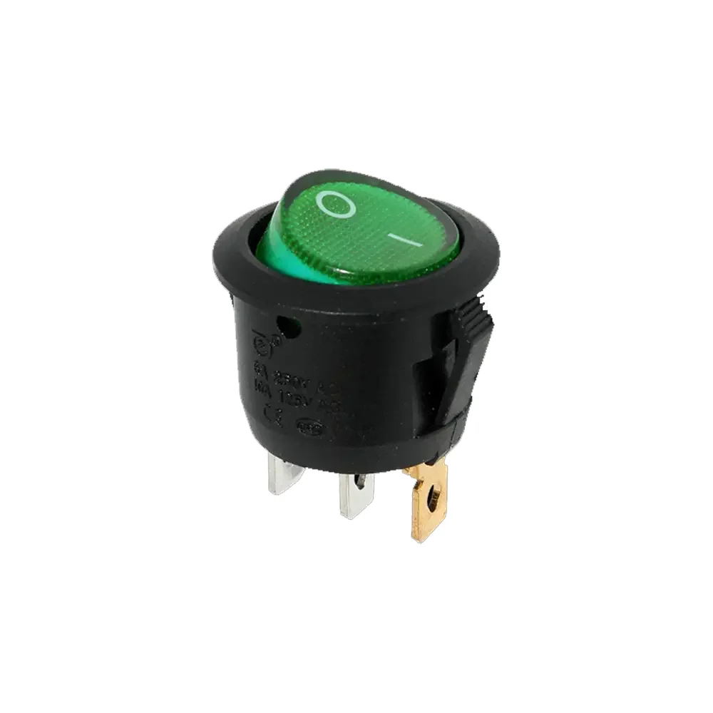 Switch Balancin Con Foco Piloto On-off Circular Verde 6.5a 250vac ó 13a 125vac 3 Pines