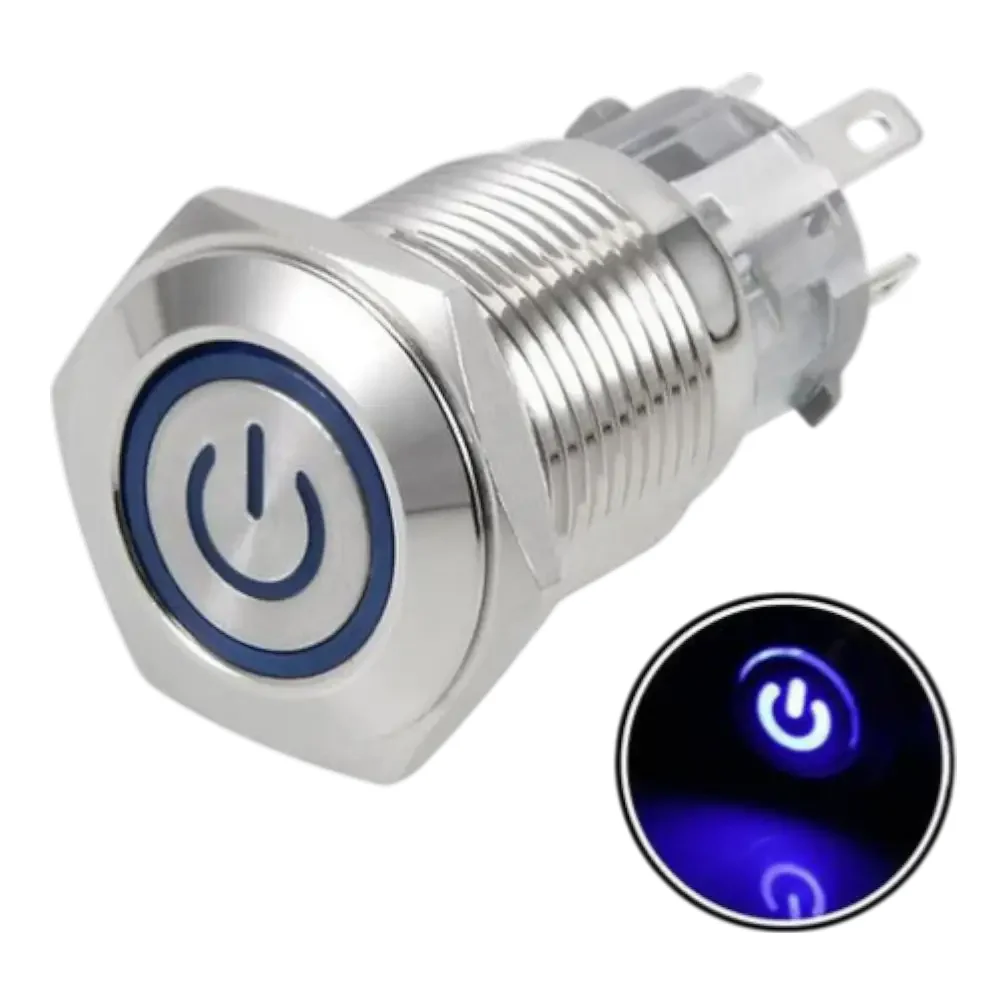 Switch Pulsador Metalico Con Foco Piloto 12-24v 3a No-nc 5 Pines