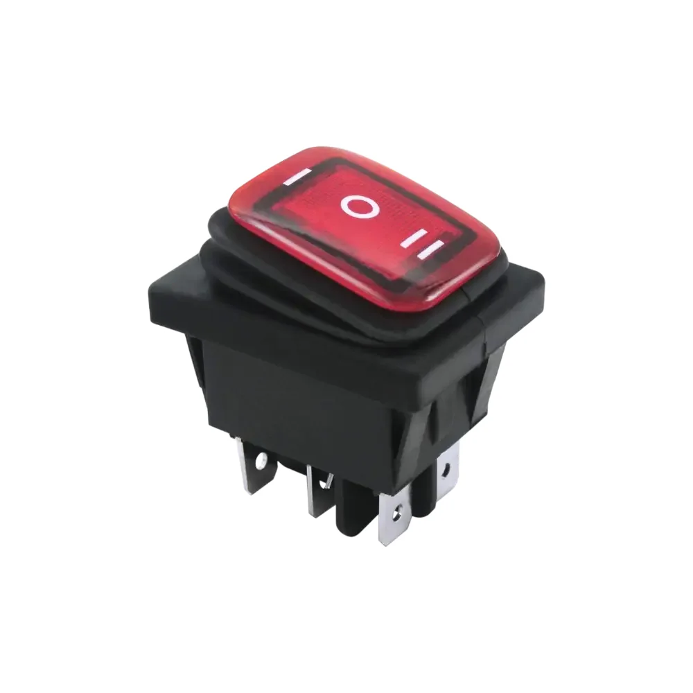 Switch De Balancín Rojo Doble Posición 6 Pines Con Cubierta De Silicón 30a 250vac O 35a 125vac 28x38 Mm