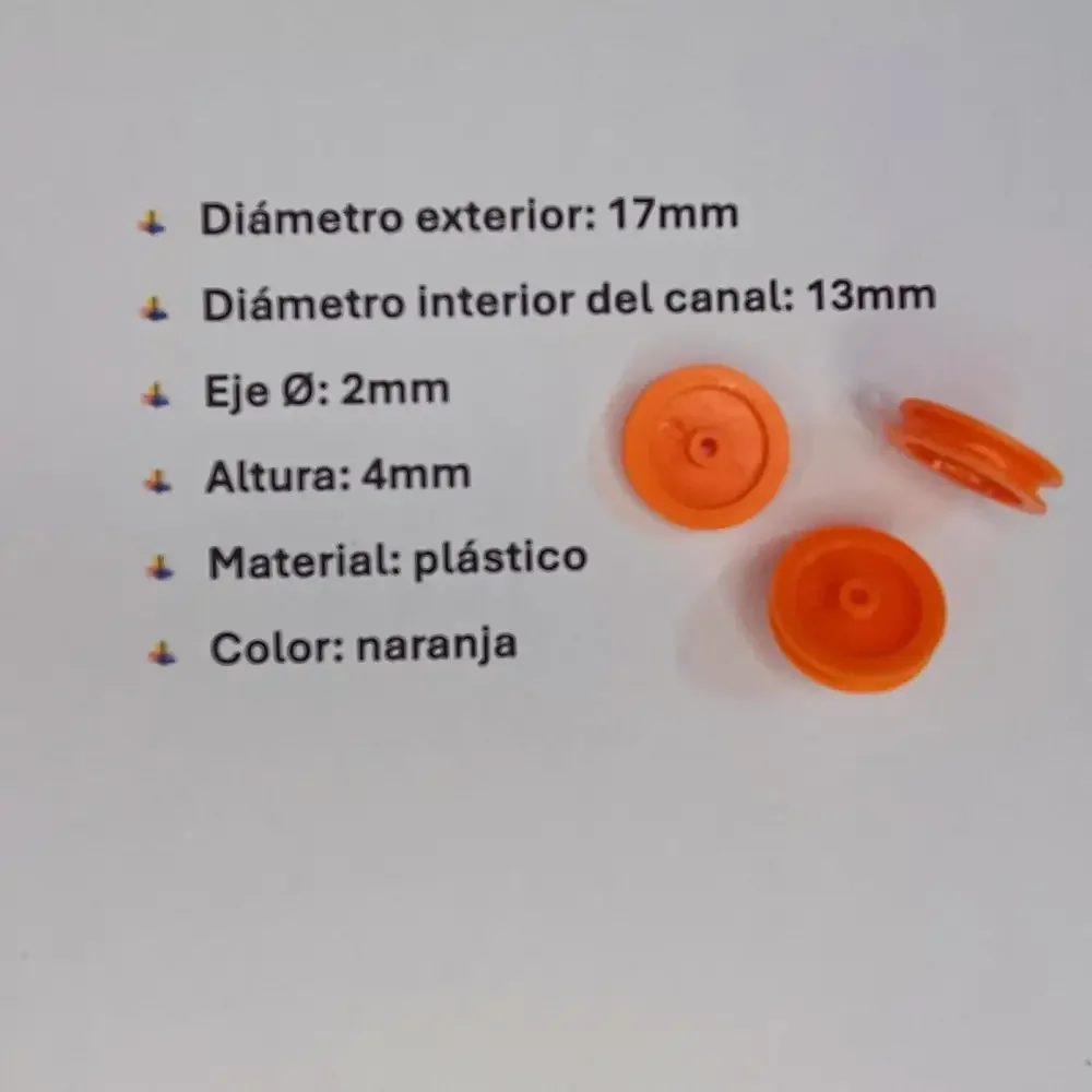 Polea De Plástico 17mm De Diámetro Naranja Para Eje De 2 Mm