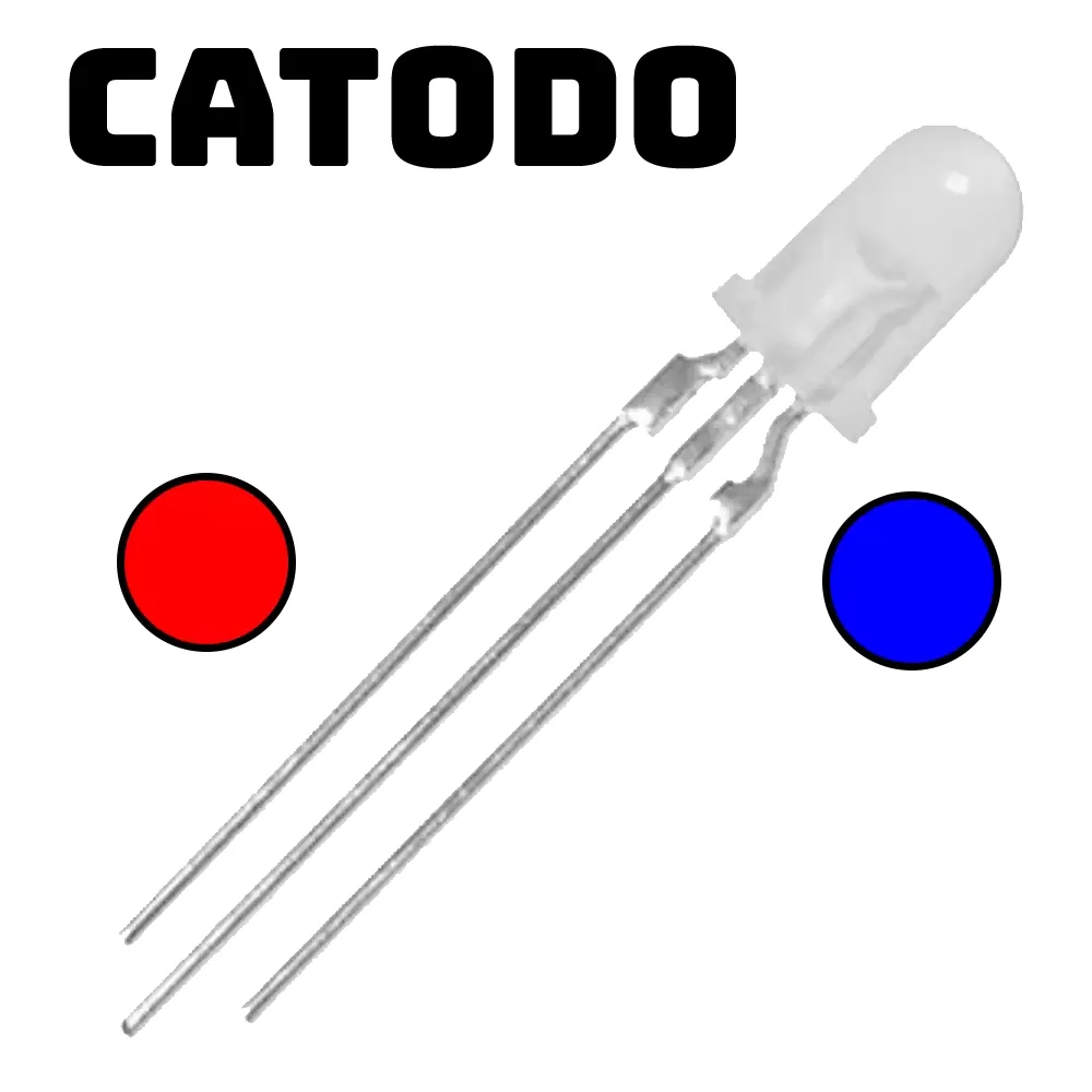 Led Bicolor Rojo Y Azul Ultrabrillante Catodo 5mm 3 Pines