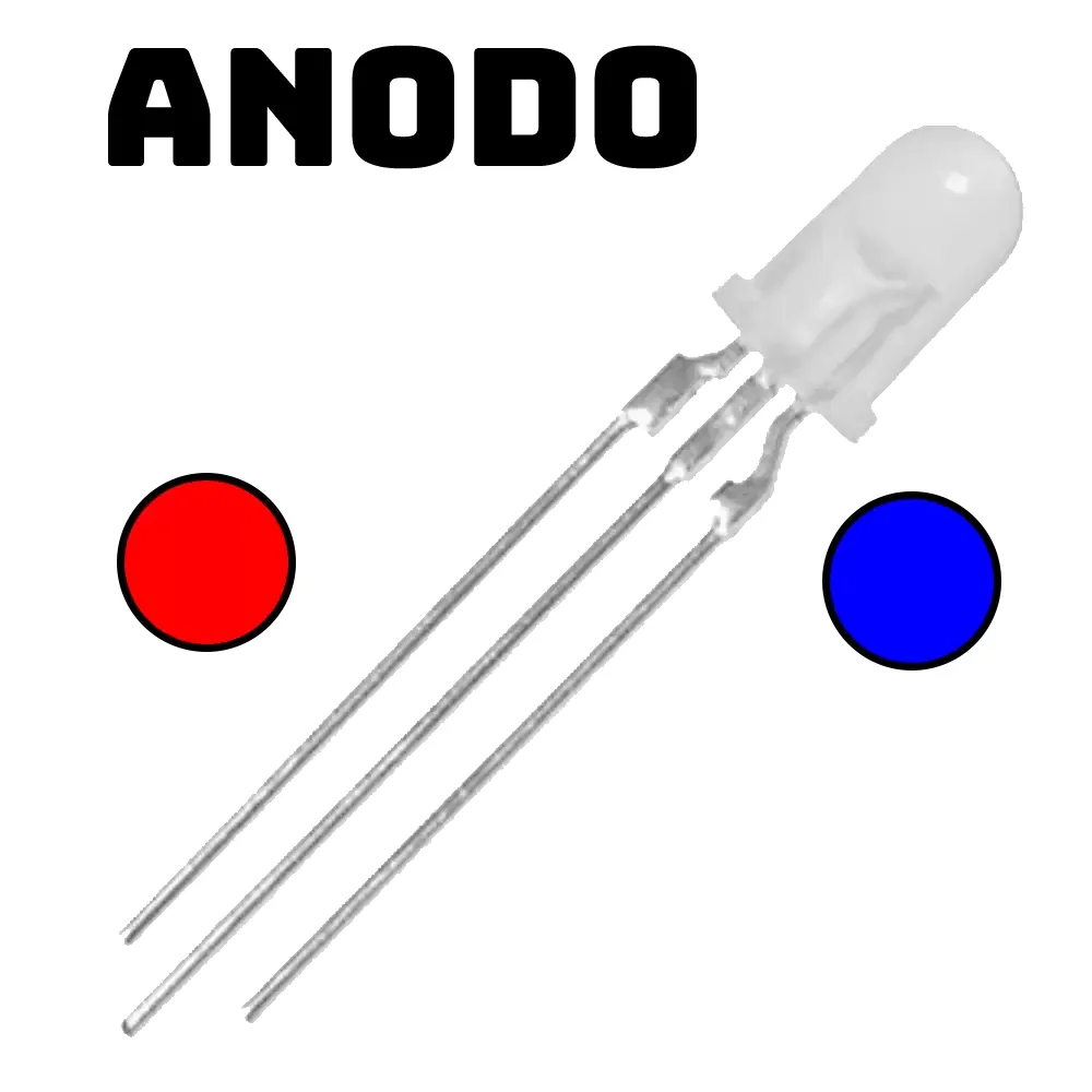Led Bicolor Rojo Y Azul Ultrabrillante Anodo 5mm 3 Pines